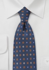 Navy Blue Tie with Emblem Designs