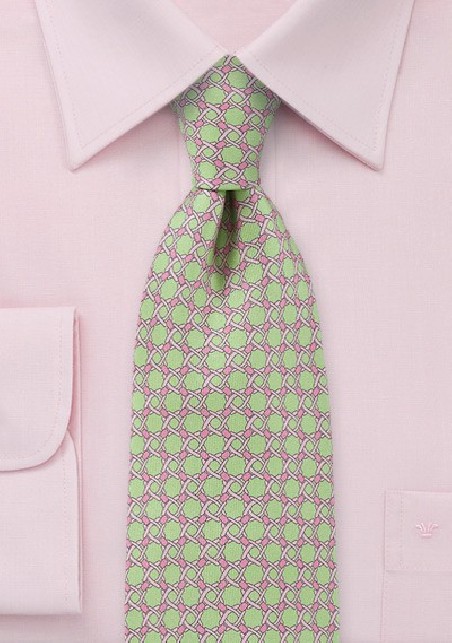 Graphic Patterned Tie in Lime Green and Pink