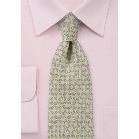 Graphic Patterned Tie in Lime Green and Pink
