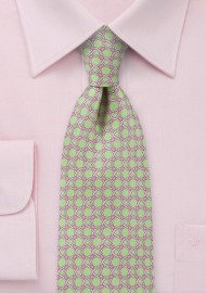 Graphic Patterned Tie in Lime Green and Pink