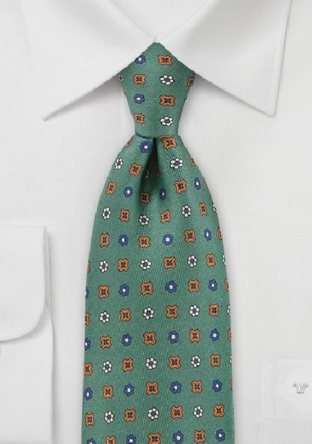 Floral Patterned Tie in Vintage Green