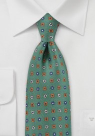 Floral Patterned Tie in Vintage Green