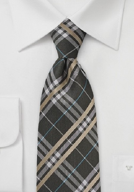 Extra Long Plaid Tie in Harvest Browns