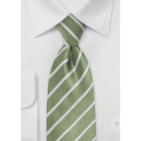 Moss Green and White Striped Tie in Kids Size