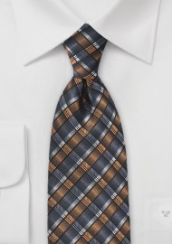 Graphic Plaid Tie in Blues and Bronzes