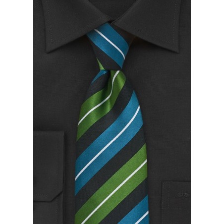 Modern Striped Tie in Turq and Green