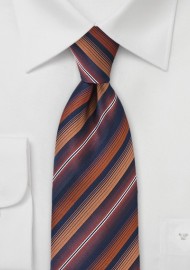 Navy Tie with Burnt Orange Stripes