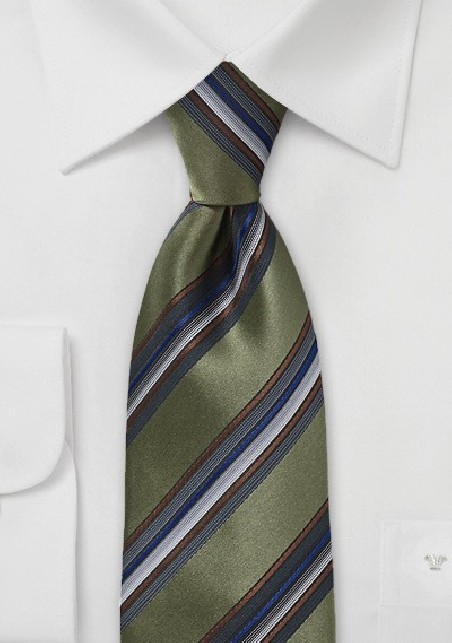 Striped Tie in Olive Green