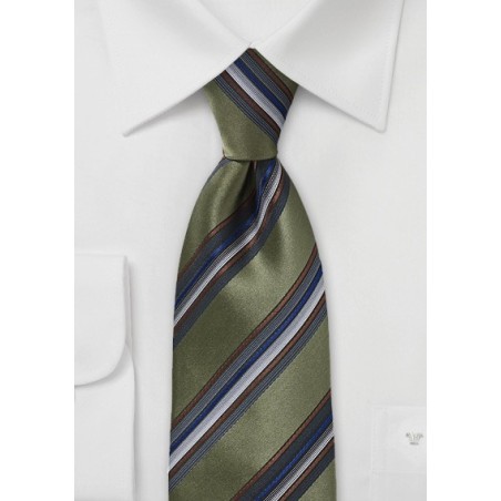 Striped Tie in Olive Green