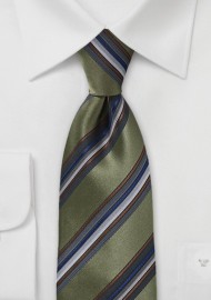 Striped Tie in Olive Green