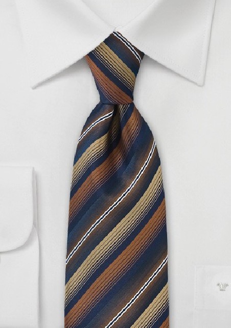 Striped Tie in Navy, Copper an Gold