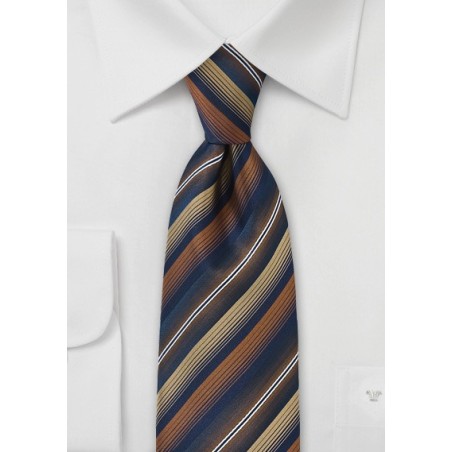 Striped Tie in Navy, Copper an Gold