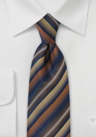 Striped Tie in Navy, Copper an Gold