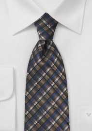 Modern Grid Patterned Tie in Gold, Blue and Black