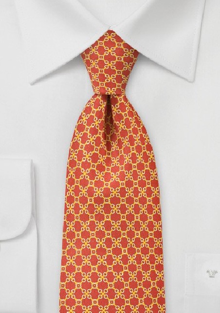 Swirls and Links Patterned Tie in Tangerine
