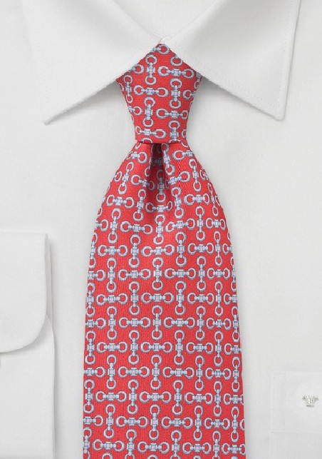 Art Deco Tie in Bright Reds and Light Blues