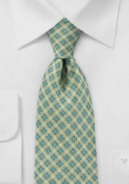 Faux Plaid Pattern Tie in Summer Lime