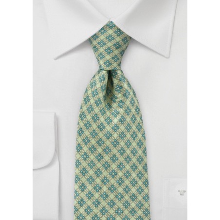 Faux Plaid Pattern Tie in Summer Lime