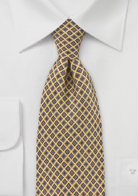 Tiled Rosebud Diamonds Tie in Sunflower