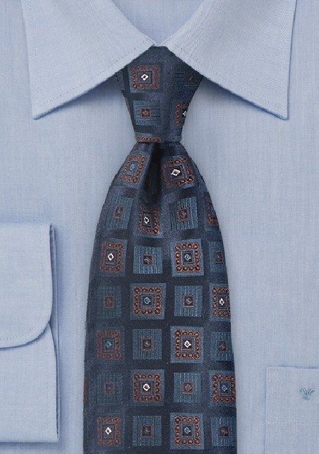 Regal Square Motif Necktie  in Midnight Blue