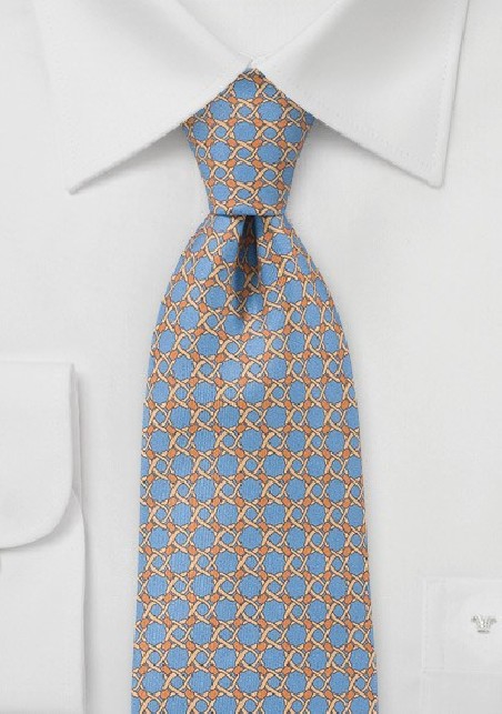 Celtic Patterned Tie in Blues and Oranges