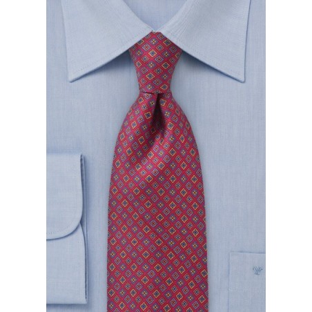 Punchy Diamond Motif Tie in Bright Burgundy