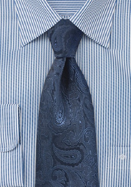 Woven Paisley Print Tie in Bold Navys