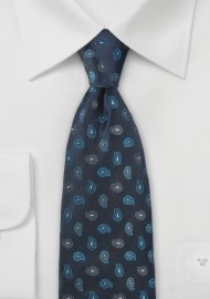 Mens Navy Tie with Teal Paisleys
