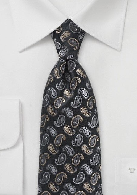 Stately Paisley Drops Necktie in Black Velvet
