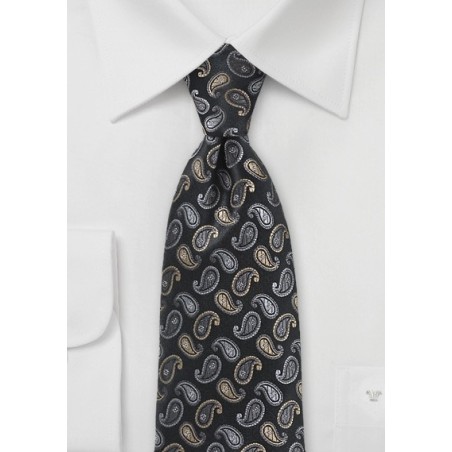 Stately Paisley Drops Necktie in Black Velvet