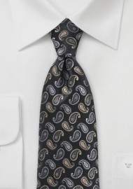 Stately Paisley Drops Necktie in Black Velvet