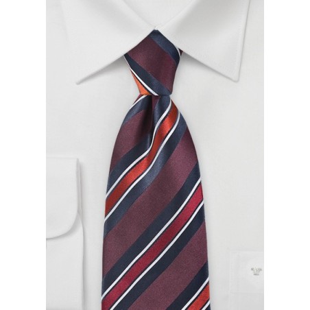 Classic Wide Striped Tie in Ruby Reds and Navys