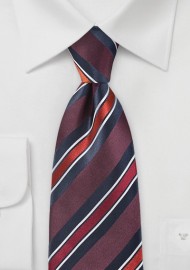 Classic Wide Striped Tie in Ruby Reds and Navys