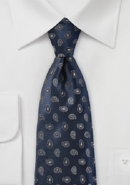 Modern Paisley Tie in Navy and Silver