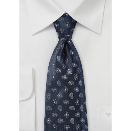 Modern Paisley Tie in Navy and Silver