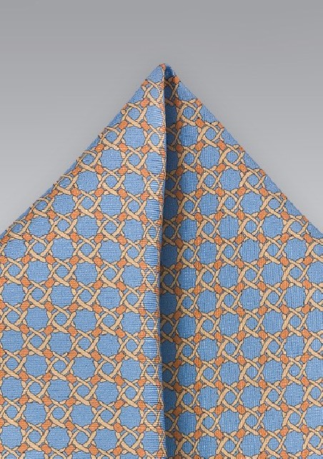 Graphic Patterned Pocket Square in Blues and Oranges