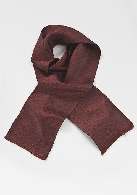 Classically Patterned Silk Scarf in Burgundy and Olive