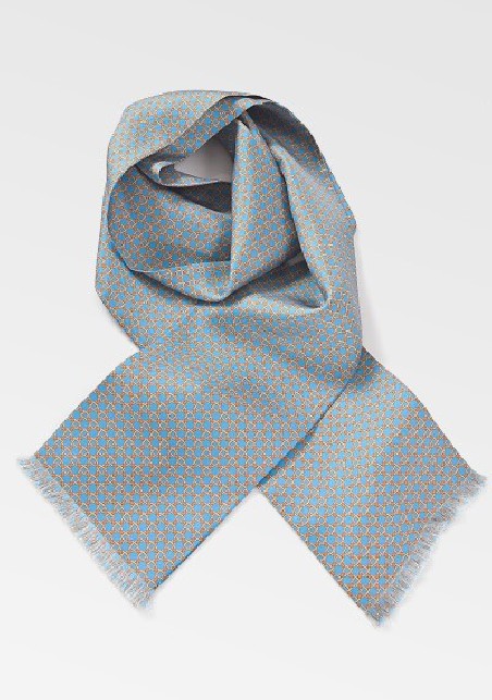 Graphic Silk Scarf in Blues and Oranges