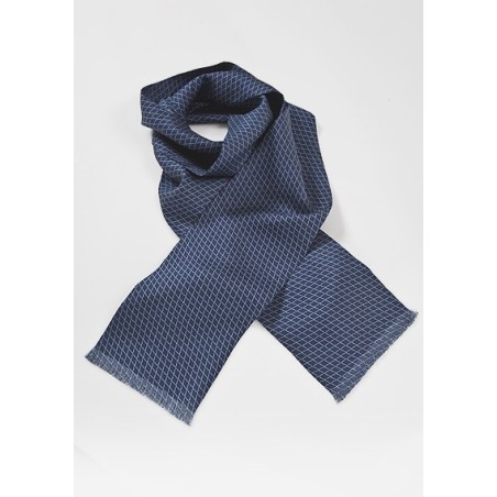 Mens Blue Patterned Silk Scarf with Silver Accents