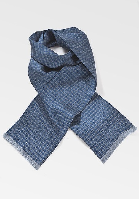 Graphic Silk Scarf in Marine Blue and Golds