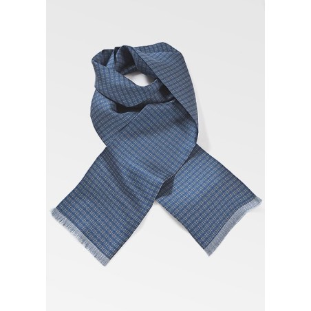 Graphic Silk Scarf in Marine Blue and Golds
