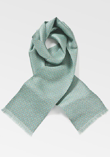Graphic Silk Scarf in Aqua and Blues