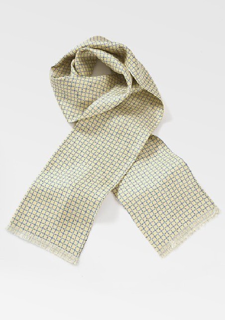 Designer Silk Scarf in Pale Yellows and Blues