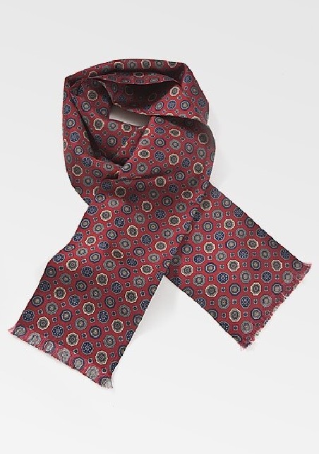 Fashionable Patterned Silk Scarf in Merlots