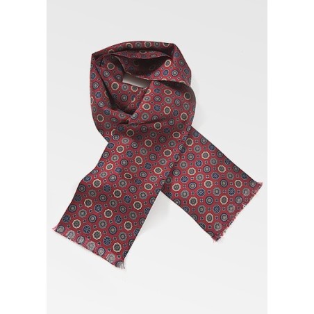 Fashionable Patterned Silk Scarf in Merlots