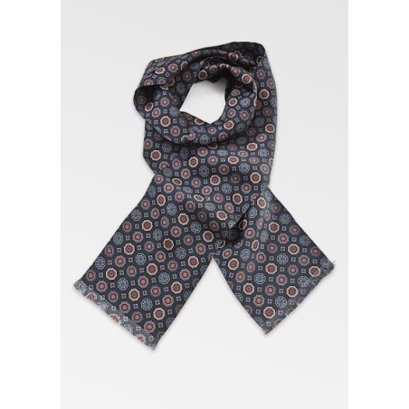Traditionally Patterend Navy Blue Silk Scarf