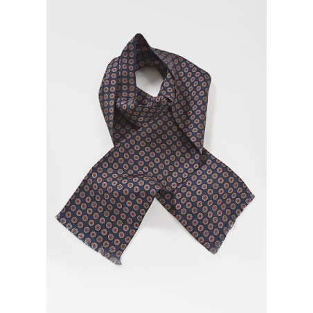 Punchy Patterned Scarf in Navy Blue and Orange