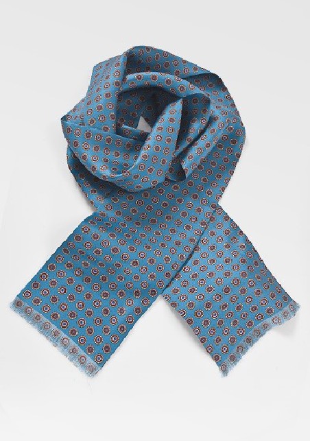 Decorative Silk Scarf in Teals, Reds, Golds and Pinks