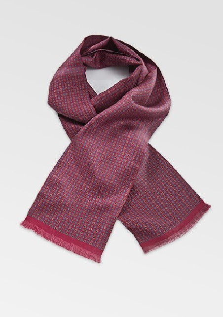 Mens Square Patterned Scarf in Red