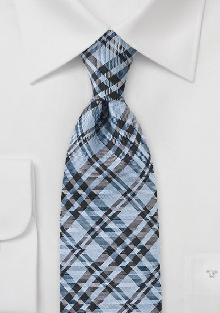 Modern Plaid Tie in Sky Blue
